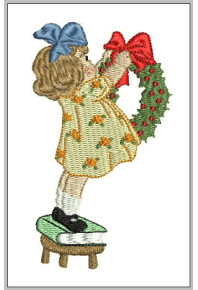 Chr058 - Christmas Girl hanging Wreath